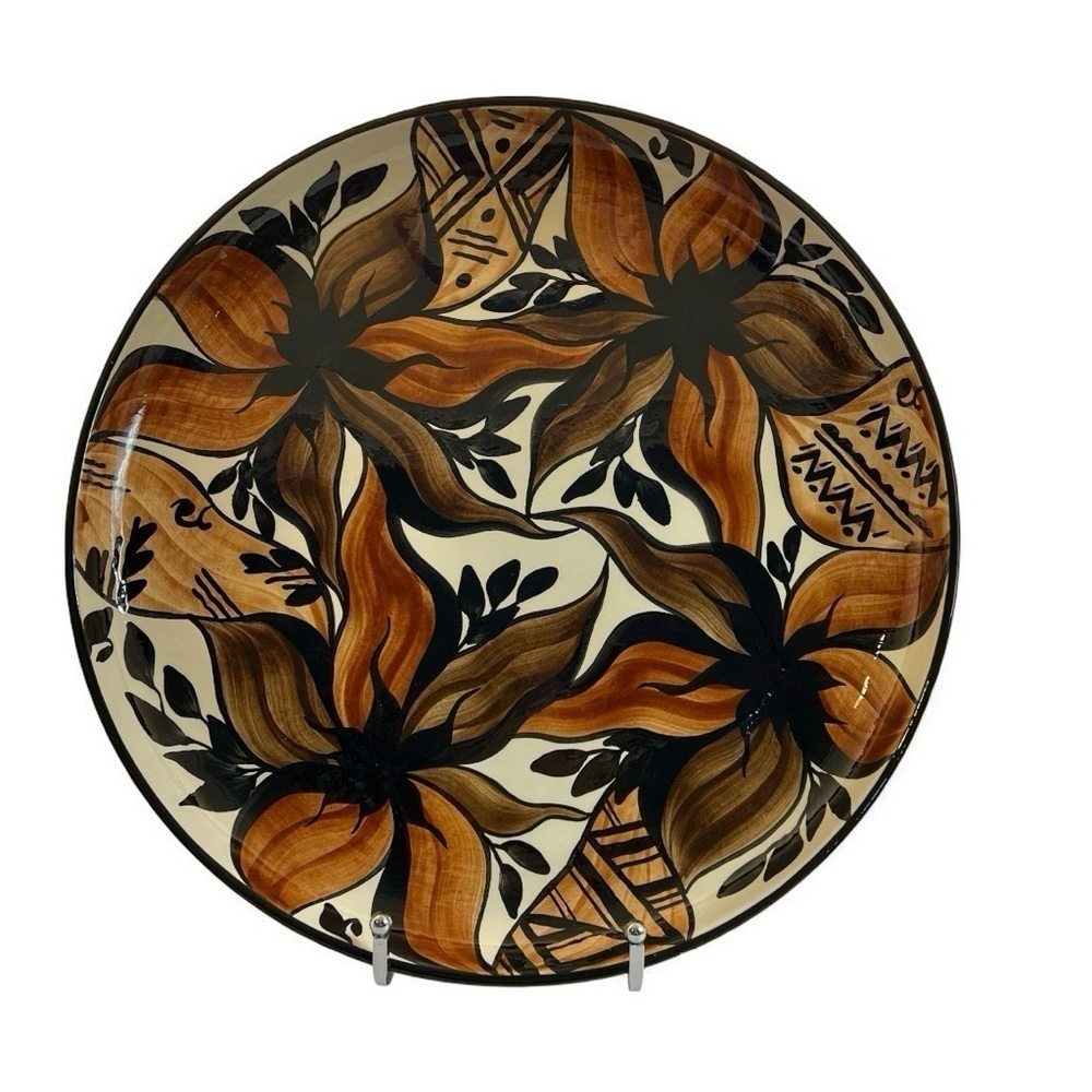Vintage Rare 70’s Aika Hawaiian handpainted round platter 13”, Signed, Nice! EUC